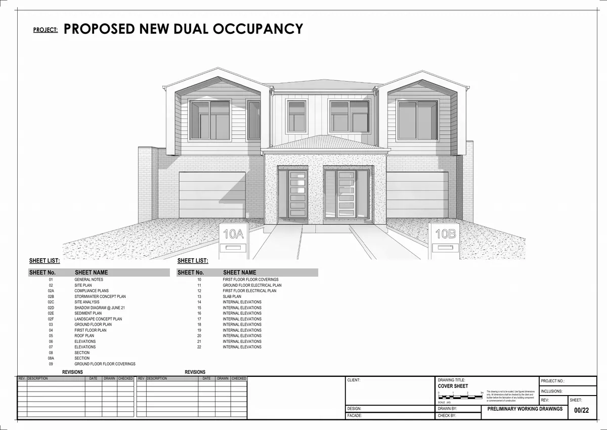 Sheet 1 of Two-Storey Duplex Working Drawings, NSW